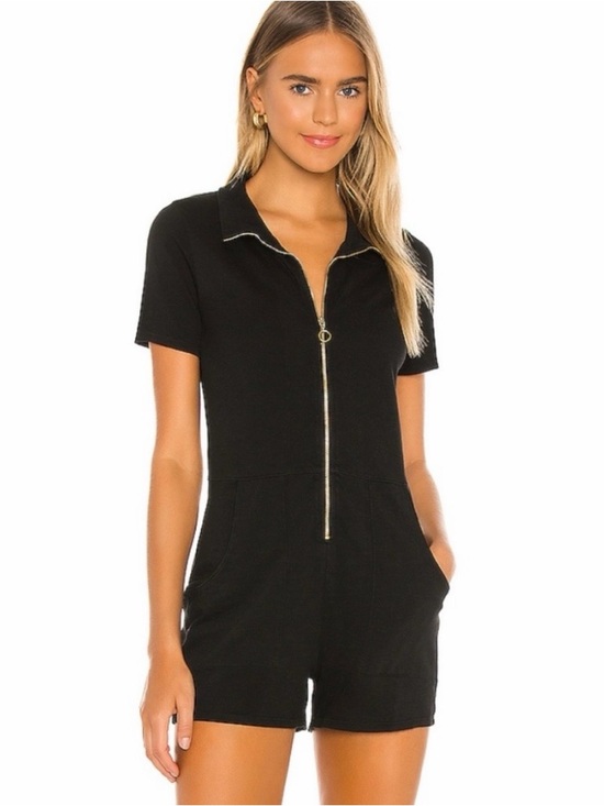 Nation LTD Pants - Nation LTD Lex Romper Black Zip Front Collared Short Sleeve Utility Playsuit S